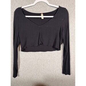LA Hearts by PacSun Women's Black Ribbed Knit V-Neck Cropped Lounge Top Size XS